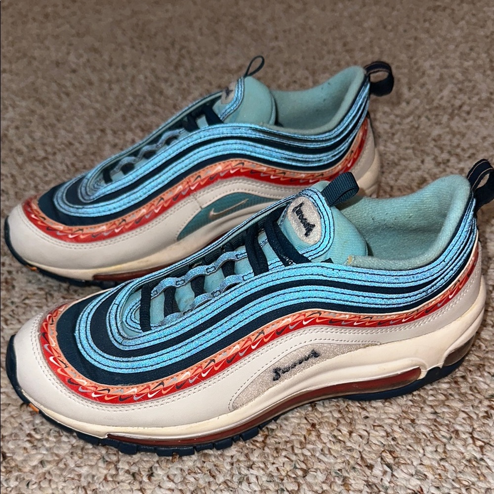 Nike Kids Sneakers in Blue and Orange with velcro attachment